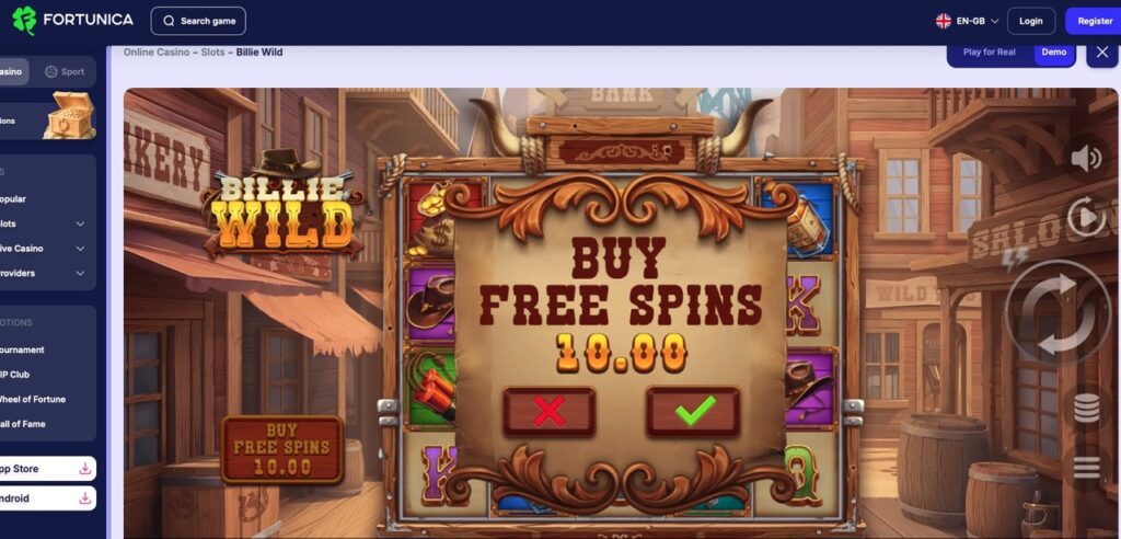 buy free spins feature at Fortunica casino